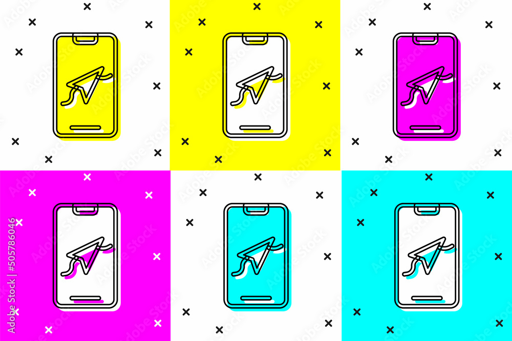 Poster set infographic of city map navigation icon isolated on color background. mobile app interface conce