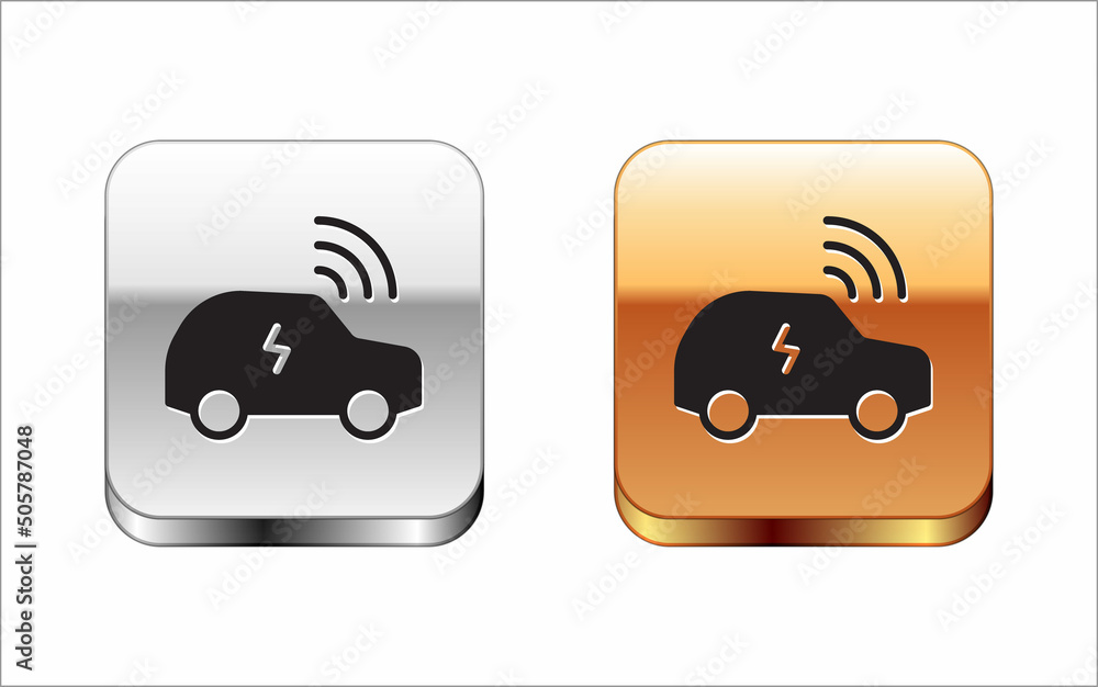Poster black smart car system with wireless connection icon isolated on white background. remote car contro