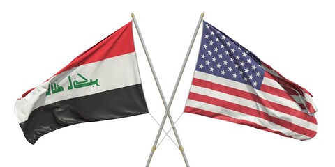 Flags of the USA and Iraq on white background. 3D rendering