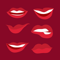 Fototapeta na wymiar Vector mouth kiss lip red woman icon lipstick, Sexy makeup flat shape lips design expression