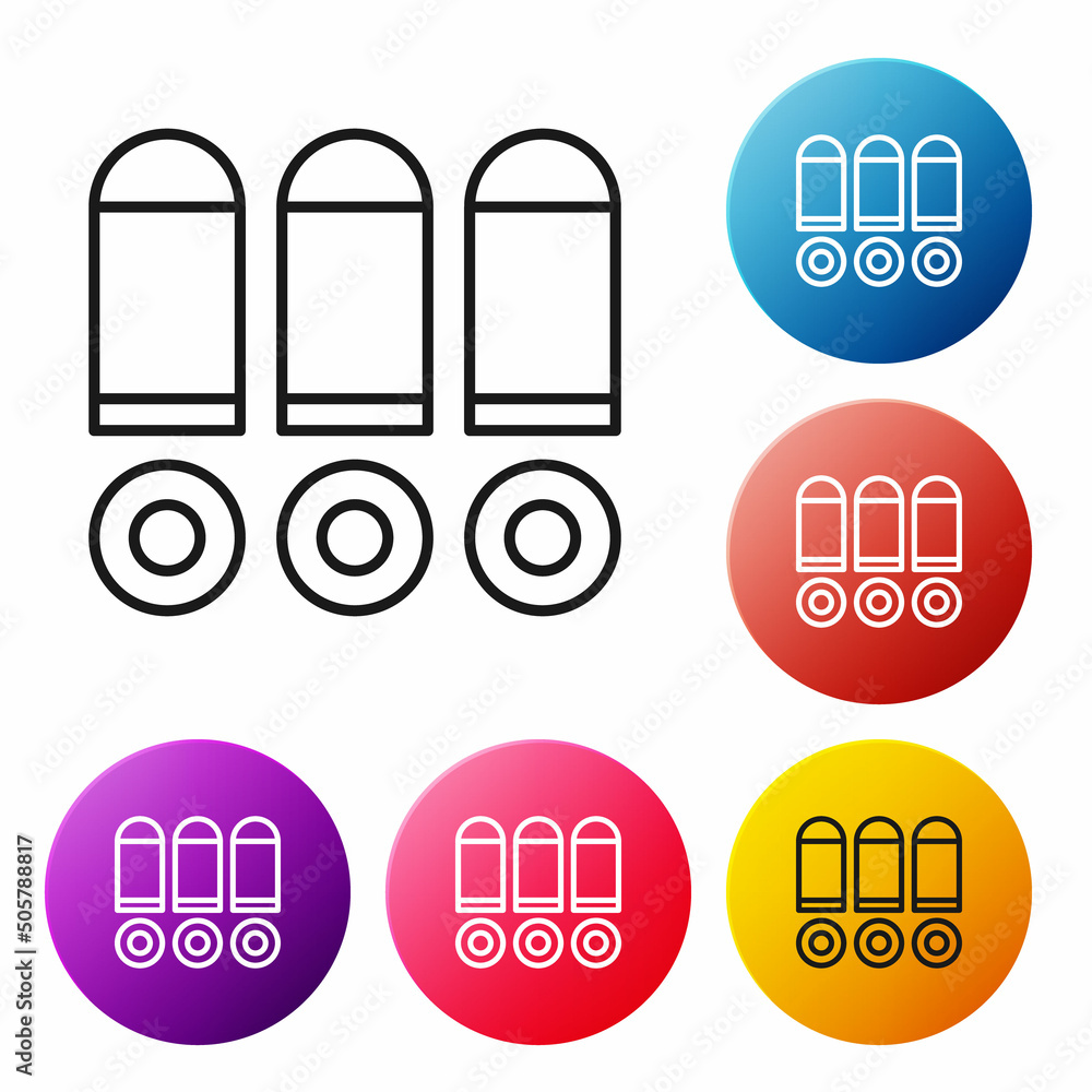 Poster black line bullet icon isolated on white background. set icons colorful circle buttons. vector