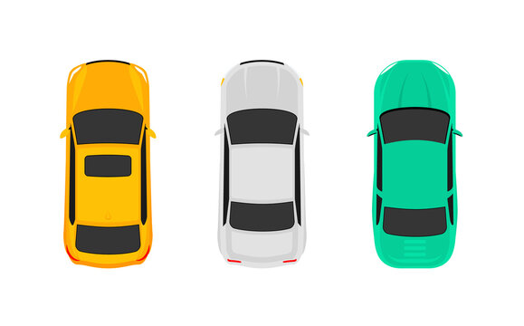 Car top view vector cartoon icon. Car above top view pictogram aerial illustration