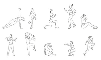 10x Workout Women Sport Frauen Sketch Drawing