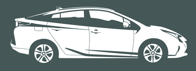 Vector layout a popular hybrid car isolated on grey background. Side view