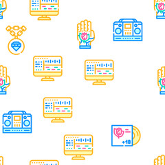 Hip Hop And Rap Music Vector Seamless Pattern Color Line Illustration