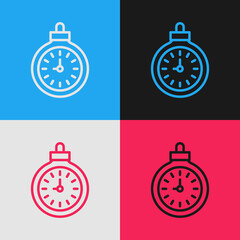 Fototapeta na wymiar Pop art line Pocket watch icon isolated on color background. Vector