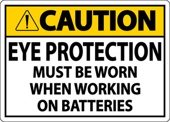 Caution When Working on Batteries Sign On White Background
