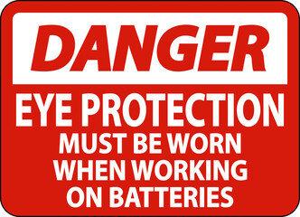 Danger When Working on Batteries Sign On White Background