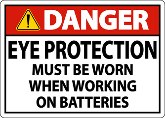 Danger When Working on Batteries Sign On White Background