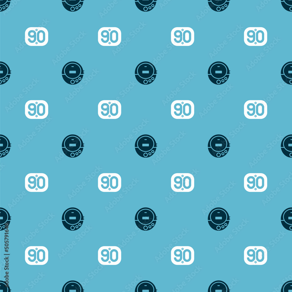 Aufkleber set music cd player and 90s retro on seamless pattern. vector