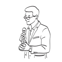 line art businessman with glasses holding microphone illustration vector hand drawn isolated on white background