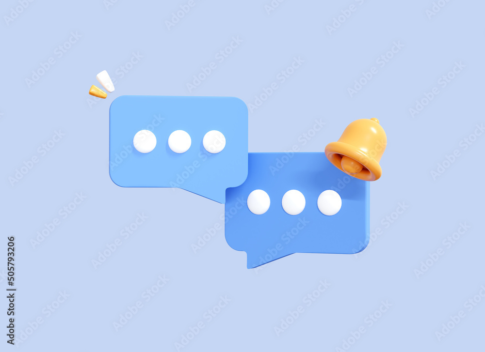 Aufkleber 3d speech bubble messages with bell notification. chatting box. online conversation. cartoon icon is