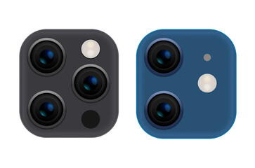 Fototapeta premium Camera phone lens mobile 3d vector icon. Smart phone camera lense back concept