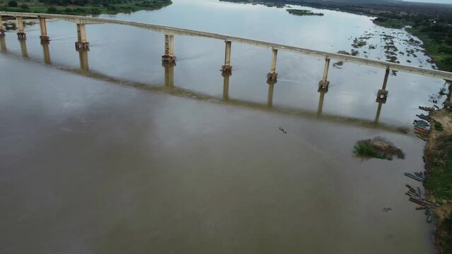 ibotirama, bahia, brazil - may 18, 2022: bridge over the Sao Francisco riverbed in the city of Ibotirama, in western Bahia.