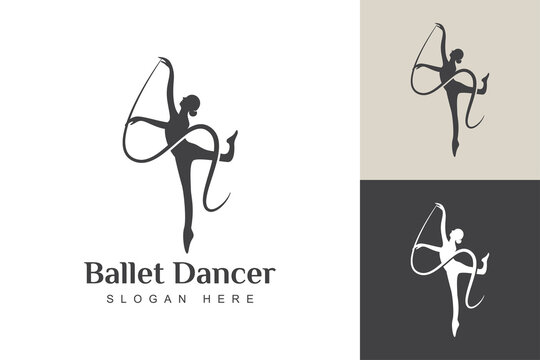 vector ballet dancer silhouette logo design isolated on white background. Young dancing woman. Beautiful ballerina worth the full height