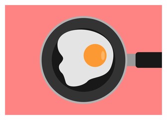 Frying egg on frying pan. Simple flat illustration
