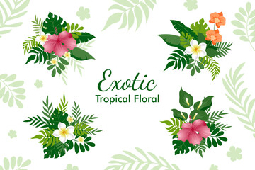 Wreath of Summer tropical Flower and leaves vector collections