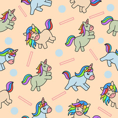 Fototapeta na wymiar Cute Animal Magical Unicorn Horse Seamless Pattern doodle for Kids and baby