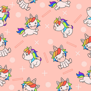 Cute Animal Magical Unicorn Horse Seamless Pattern doodle for Kids and baby