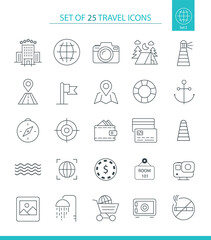 Travel - thin line vector icon set 2