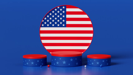 3d rendering modern mockup podium display, united states of america 4th July independence day, background for Banner Advertising, fashion product - obrazy, fototapety, plakaty