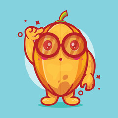 genius star fruit character mascot with think expression isolated cartoon in flat style design 
