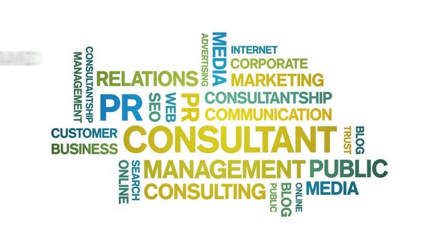 pr consultant Animated tag word cloud;text design animation typography seamless loop.