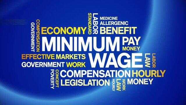 Minimum Wage Animated tag word cloud;text design animation kinetic typography seamless loop.