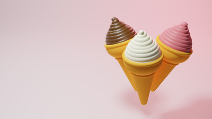 3d render ice cream icon. Ice cream illustration summer or spring beach season sweet food object. chocolate vanilla milk