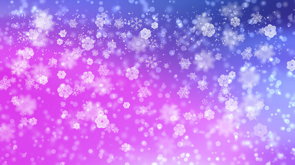 Abstract glowing pink blue background with snowflakes
