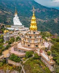 Aerial view of Wat Phrathat Pha Sorn Kaew, white buddha temple in Phetchabun, Thailand