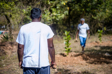 People planting trees in forest area