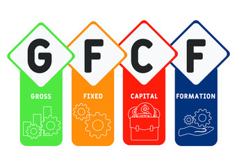 Fototapeta premium GFCF - Gross Fixed Capital Formation acronym. business concept background. vector illustration concept with keywords and icons. lettering illustration with icons for web banner, flyer, landing pag 