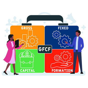 GFCF - Gross Fixed Capital Formation Acronym. Business Concept Background. Vector Illustration Concept With Keywords And Icons. Lettering Illustration With Icons For Web Banner, Flyer, Landing Pag 