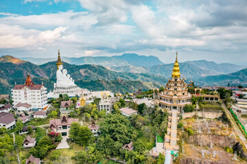 Aerial view of Wat Phrathat Pha Sorn Kaew, white buddha temple in Phetchabun, Thailand