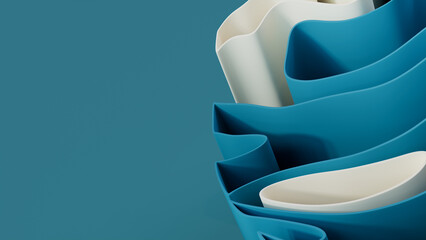 Blue and White 3D Undulating lines ripple to make a Multicolored abstract wallpaper. 3D Render with copy-space. 