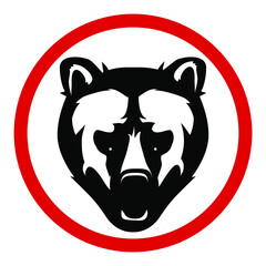 Bear, red round warning sign, vector illustration