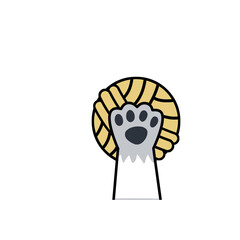 Cat paw hold skein of woolen threads. Playful pet. Activity and fun of animal. Hand caught ball. Cartoon illustration