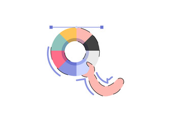 Hands holding a color wheel. Designer concept concept. Element for presentations, applications and sites. Trendy flat vector illustration.