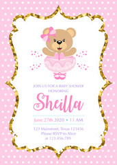 baby shower girl invitation with cute ballerina bear