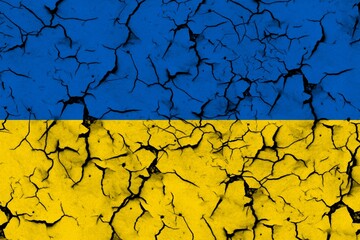 Ukraine national blue-yellow flag on a texture of dry