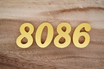 Number 8086 is made of 1 cm thick teak, painted gold on top of real wood with dark brown to light...