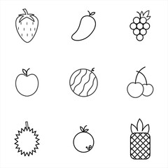 fruit line vector icon set