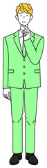 前向きに決策を考えているスーツ姿の可愛い男性 全身 立ち姿 イラスト ベクター
A cute guy in a suit thinking of a positive resolution. Full body standing illustration Vector
