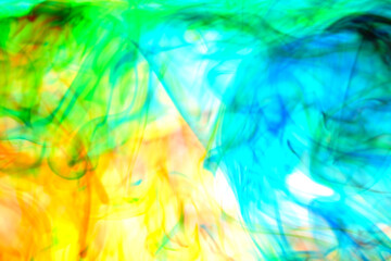 Fototapeta na wymiar Abstract Grunge Soft Focus Green and Orange Ink flowing In Water On White background.