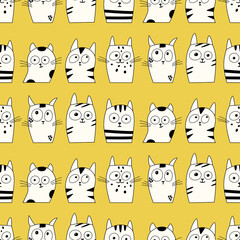 Seamless pattern with cute cats.Doodle style. Hand-drawn kittens background. Design for textile,paper goods,wrapping paper.