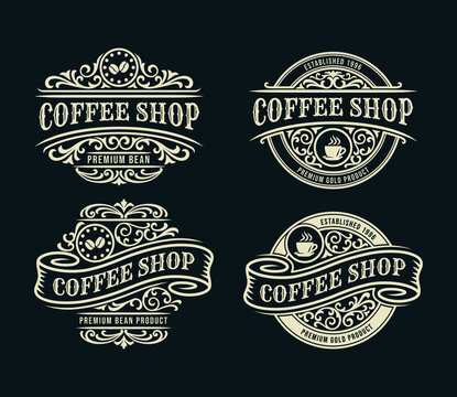 Coffee Shop Vintage Luxury Frame Logo Badge with Flourish Victorian Ornament
