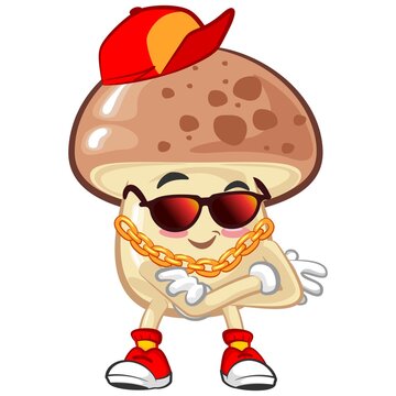 hip hop style cute mushroom mascot illustration vector with gold chain necklace