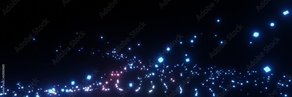 Aufkleber abstract futuristic digital glowing twist particles background panorama 3d rendering