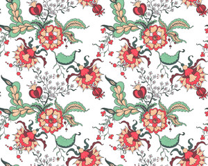 Hand painted seamless pattern with beautiful indian
stylized flowers - 505820878